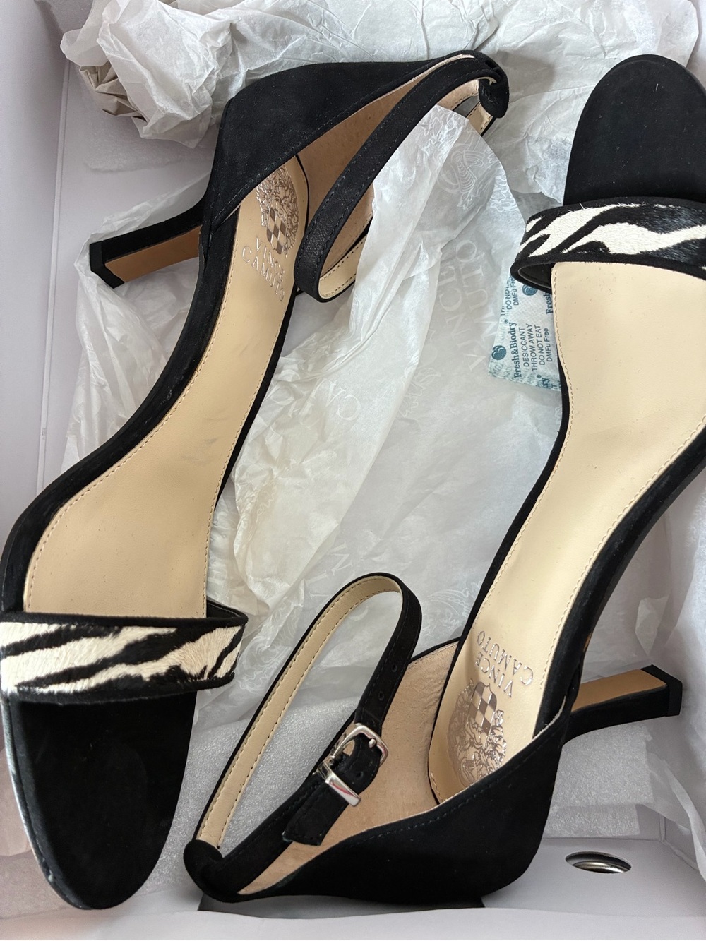 Vince Camuto Black Suede Slingback Heels with Zebra Accent